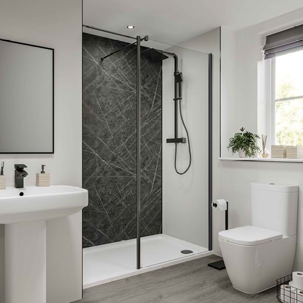 Nero Grafite bathroom wall panels from the Linda Barker Collection
