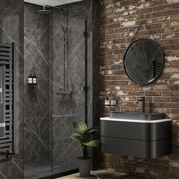 Ferro Grafite bathroom wall panel from the Linda Barker Collection