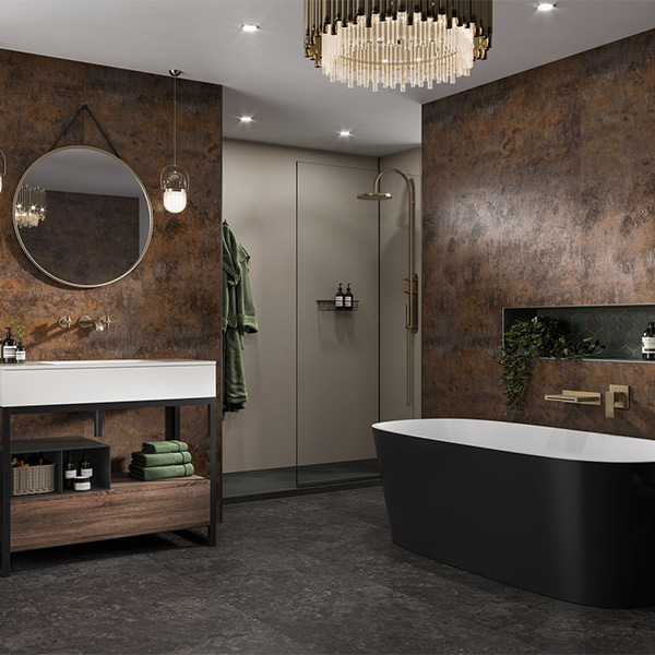 Corten Elements bathroom wall panels from the Linda Barker Collection