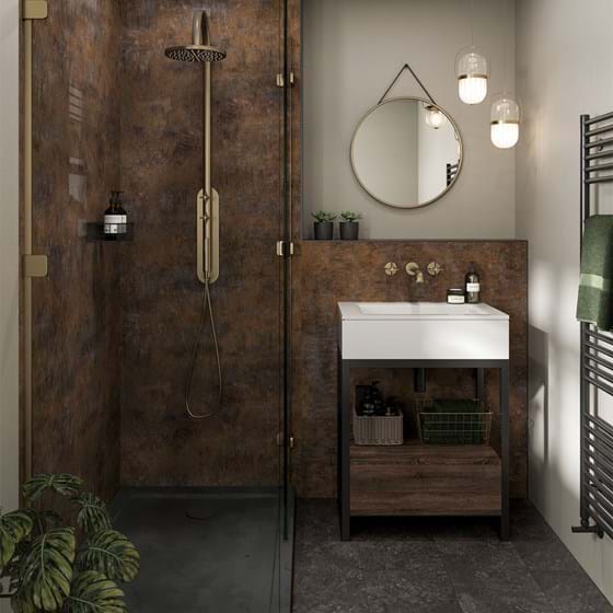 Small bathroom ideas featuring Corten Elements from the Linda Barker Collection
