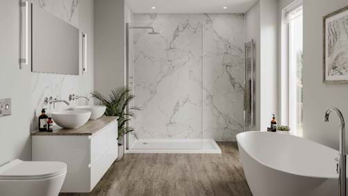calatatta marble bathroom wall panel